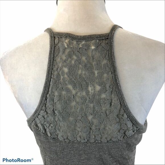 A&F Cropped Grey Tank Top With Lace‎ Back Medium - Picture 7 of 10